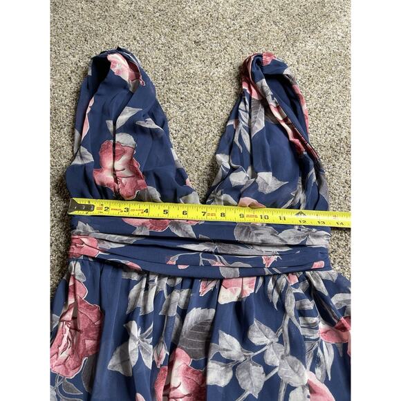 Lulu's Queen Of Hearts Blue Floral Print Midi Dress Plunging Neckline Sz Small - Picture 8 of 8